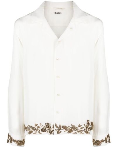 Bode Wheat Flower Beaded Silk Shirt - White