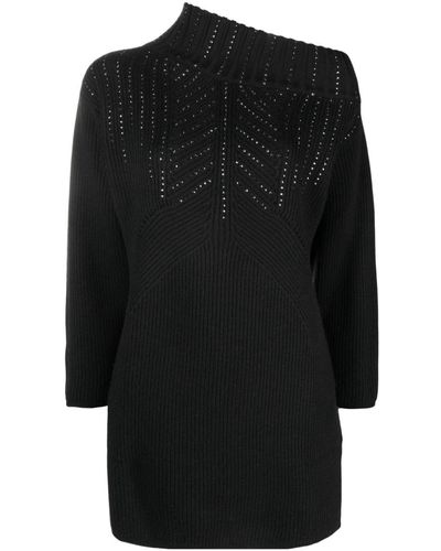 Genny Crystal-embellished Asymmetric-neck Sweater - Black