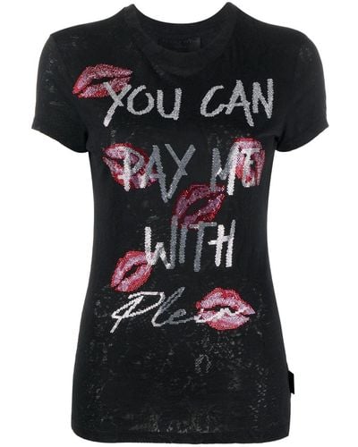 Philipp Plein T-Shirt mit Strass - Schwarz