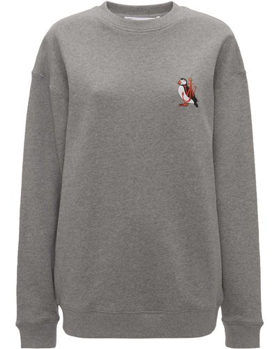 JW Anderson Logo-embroidered Organic Cotton Sweatshirt - Grey