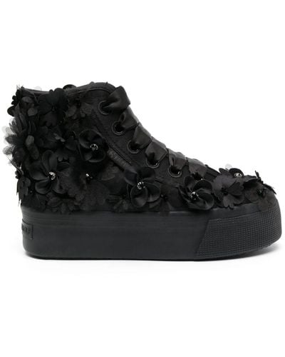 Viktor & Rolf X Superga Flower-embellished High-top Sneakers - Black