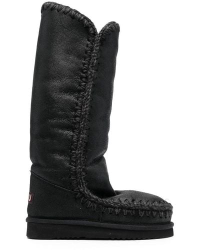 Mou Whipstitch-trim Shearling-lined Boots - Grey
