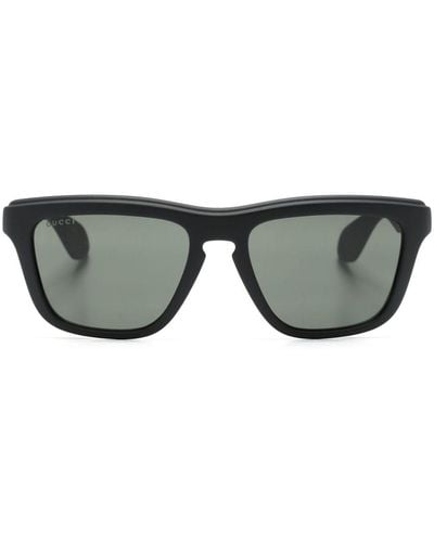 Gucci Perforated-logo Square-frame Sunglasses - Grey