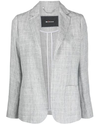 Kiton Plaid-pattern Open-front Linen Blazer - Grey