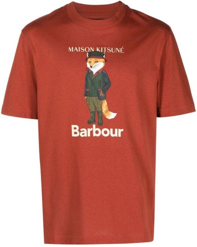 Barbour T-shirt con ricamo x Mk Beaufort Fox - Arancione