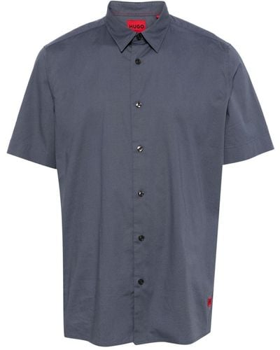 HUGO Short-sleeved Cotton Shirt - ブルー