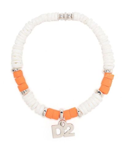 DSquared² Bracelet de perles à breloque logo - Blanc