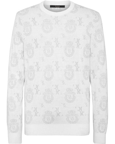 Billionaire Crest Patterned-jacquard Sweatshirt - White