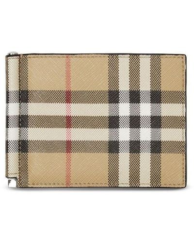 Burberry Checked Money Clip Leather Wallet - Natural