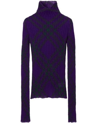 Burberry Plaid-check Rib-knit Sweater - Blue