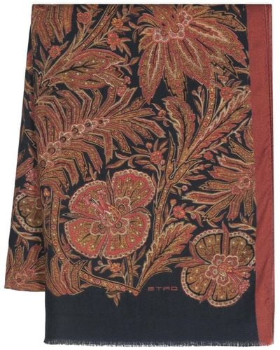 Etro Floral-print Cashmere-blend Scarf - Brown