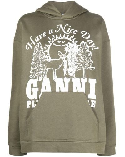 Ganni Logo-print Organic Cotton Hoodie - Metallic