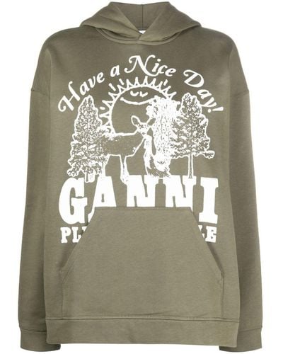 Ganni Hoodie en coton biologique à logo imprimé - Métallisé