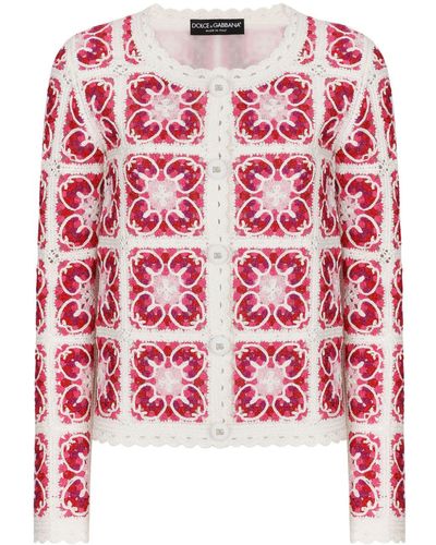 Dolce & Gabbana Paneled Crochet-knit Cardigan - Red