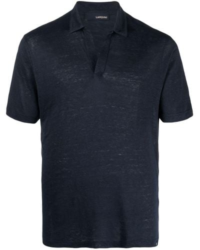 Lardini Logo-patch Linen Polo Shirt - Blue
