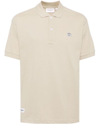 Chocoolate Logo-patch Cotton Polo Shirt - Natural