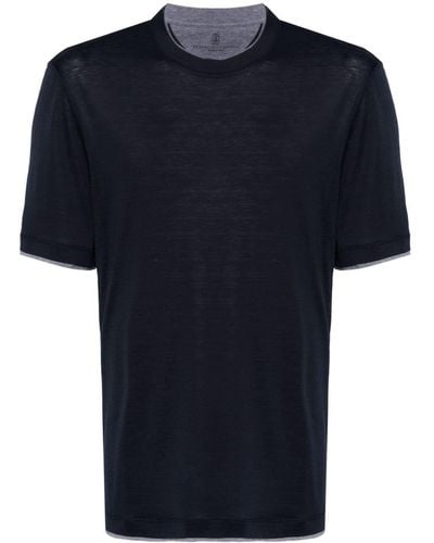 Brunello Cucinelli T-shirt Met Gelaagde Rand - Blauw