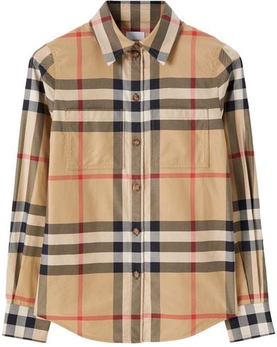 Burberry Check Motif Cotton Shirt - Brown