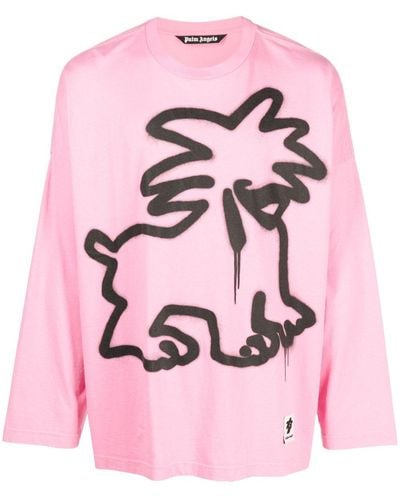 Palm Angels 'spray Leon' Long-sleeve T-shirt - Pink