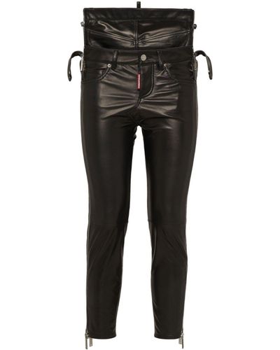 DSquared² Layered Leather Skinny Trousers - ブラック