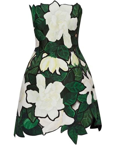 Oscar de la Renta Gardenia Faille Embroidered Minidress - Green
