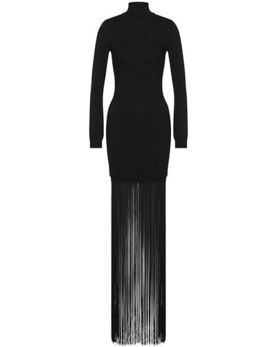 Moschino Fringe-detail Long-sleeved Dress - Black