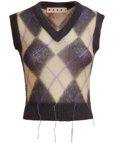 Marni Check-print Knitted Vest - Grey