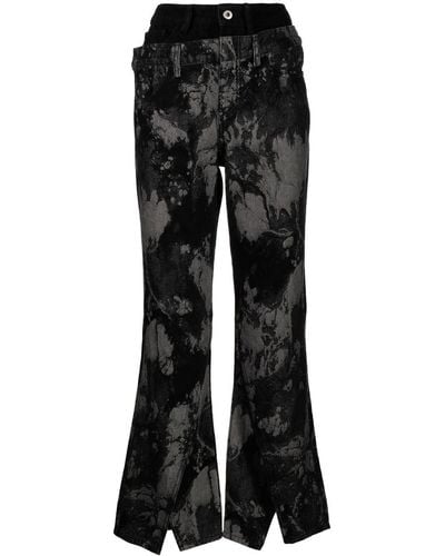 Feng Chen Wang Embroidered Double-waisted Flared Jeans - Black