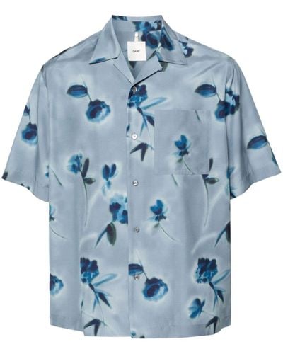 OAMC Floral-print Cotton Shirt - Blue