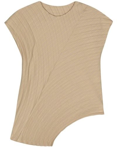Issey Miyake Neutral Curved Pleats Top - Natural