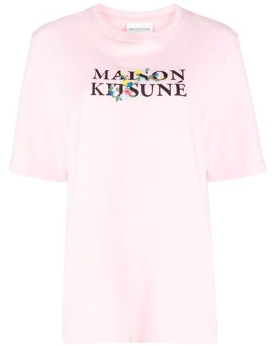 Maison Kitsuné T-Shirt mit Logo-Print - Pink