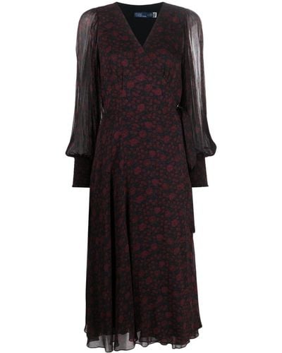 Polo Ralph Lauren Floral-print Wrap Midi Dress - Black