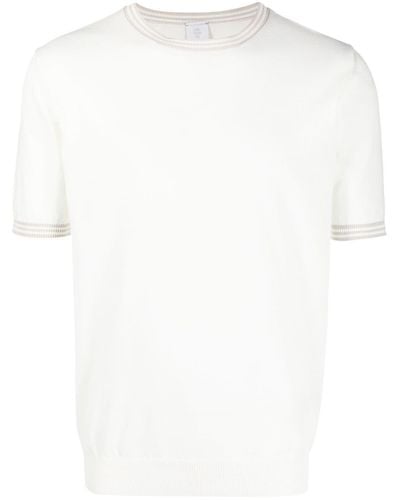 Eleventy Fein gestricktes T-Shirt mit Streifen - Weiß