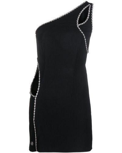 Philipp Plein Crystal Embellished Asymmetrical Mini Dress - Black