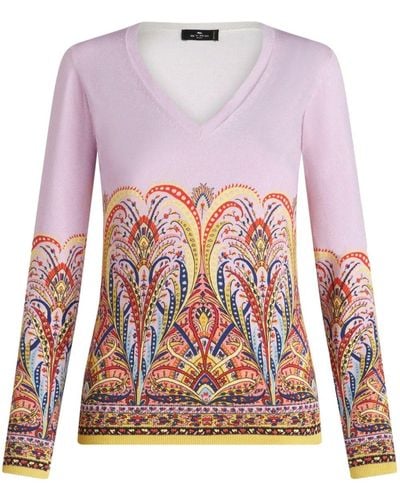 Etro Paisley-print V-neck Sweater - Pink