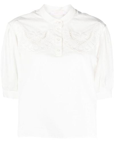 See By Chloé Camisa con bordado inglés y manga farol - Blanco