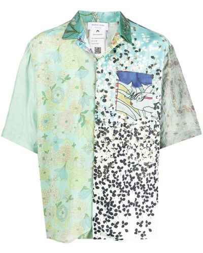Marine Serre Regenerated Panelled Bowling Silk Shirt - Multicolour