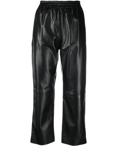 Pinko Cropped Straight-leg Leather Trousers - Black