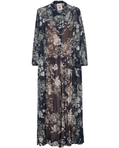 Semicouture Kleid mit botanischem Print - Grau