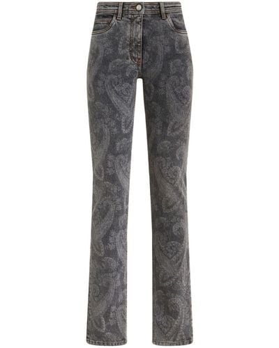 Etro High-rise Paisley-print Straight-leg Jeans - Gray