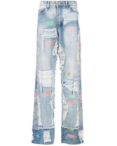 Who Decides War Embroidered Wide-leg Jeans - Blue