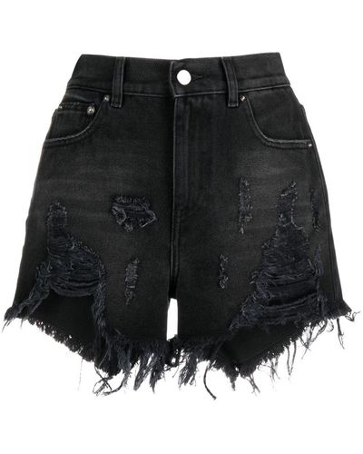 Nissa Ripped Denim Mini Shorts - Black