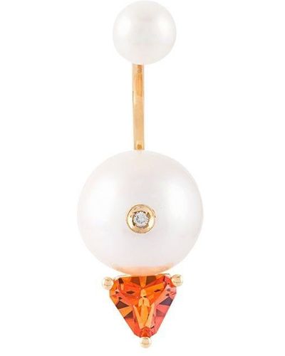 Delfina Delettrez Boucle d'oreille "Trillion" en or 18ct, perle, diamant et topazes - Blanc