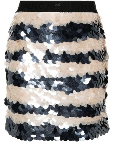 Pinko Sequin-embellished Striped Skirt - Grey