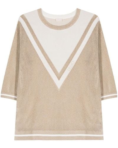Liu Jo Metallic Open-knit Sweater - Natural