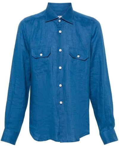 Kiton Classic-collar Linen Shirt - Blue