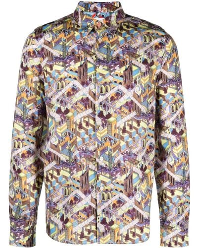 PS by Paul Smith Jack's World-print Lyocell Shirt - Yellow