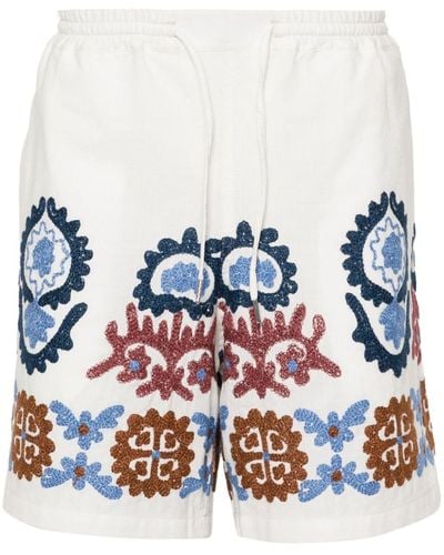 A Kind Of Guise Volta Embroidered Cotton Shorts - Blue