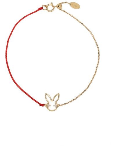 Ruifier 18kt Yellow Gold Scintilla Rabbit Diamond Cord And Chain Bracelet - Red
