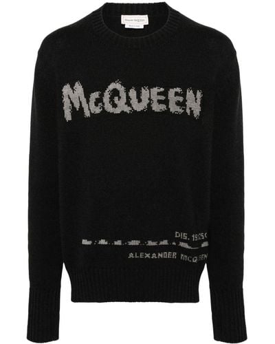 Alexander McQueen Pullover mit Jacquard-Logo - Schwarz